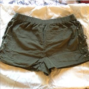 F21 olive corduroy shorts with side eyelet design